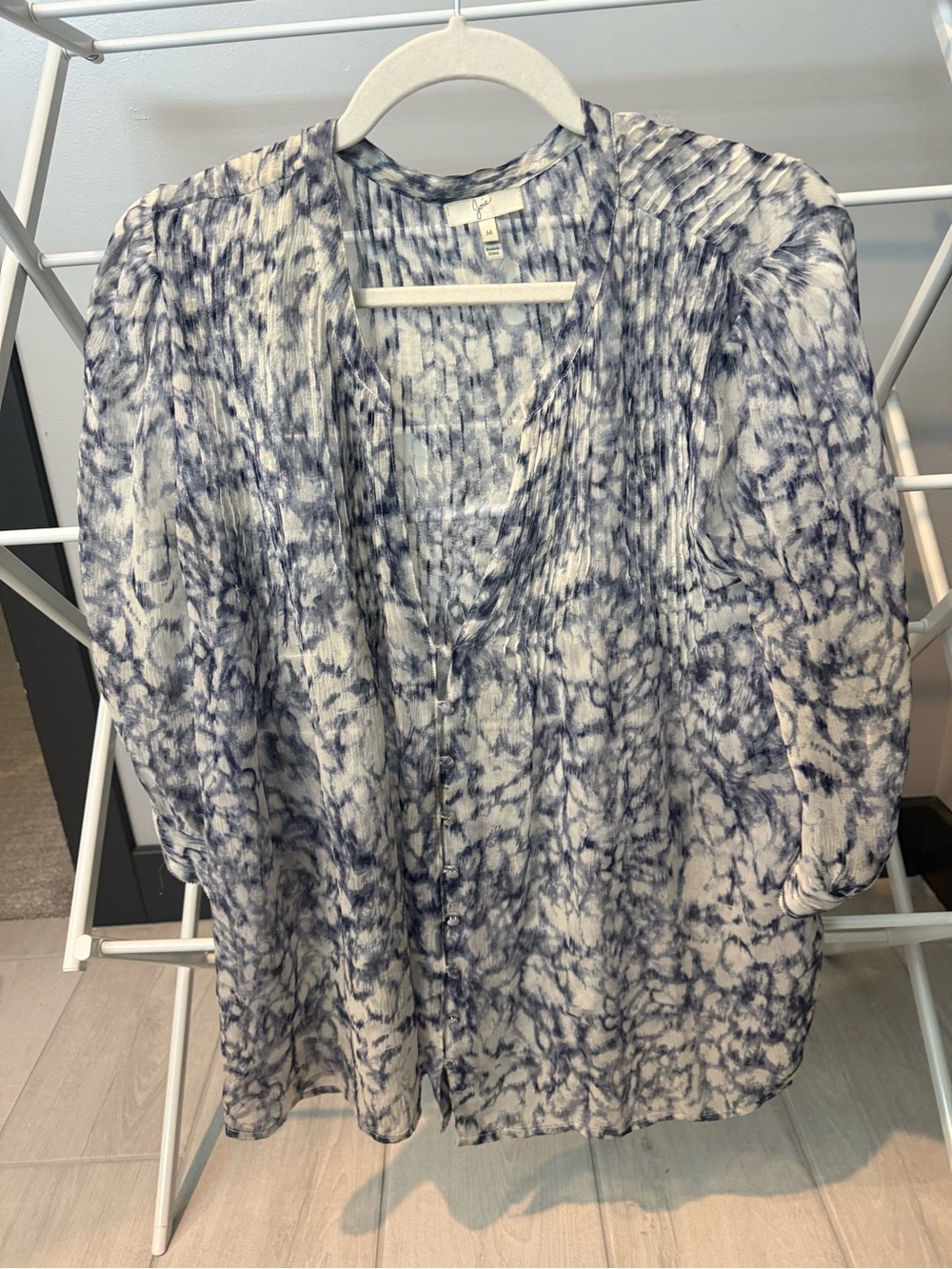 Joie Blue and White Tie-Dye Button Front Blouse